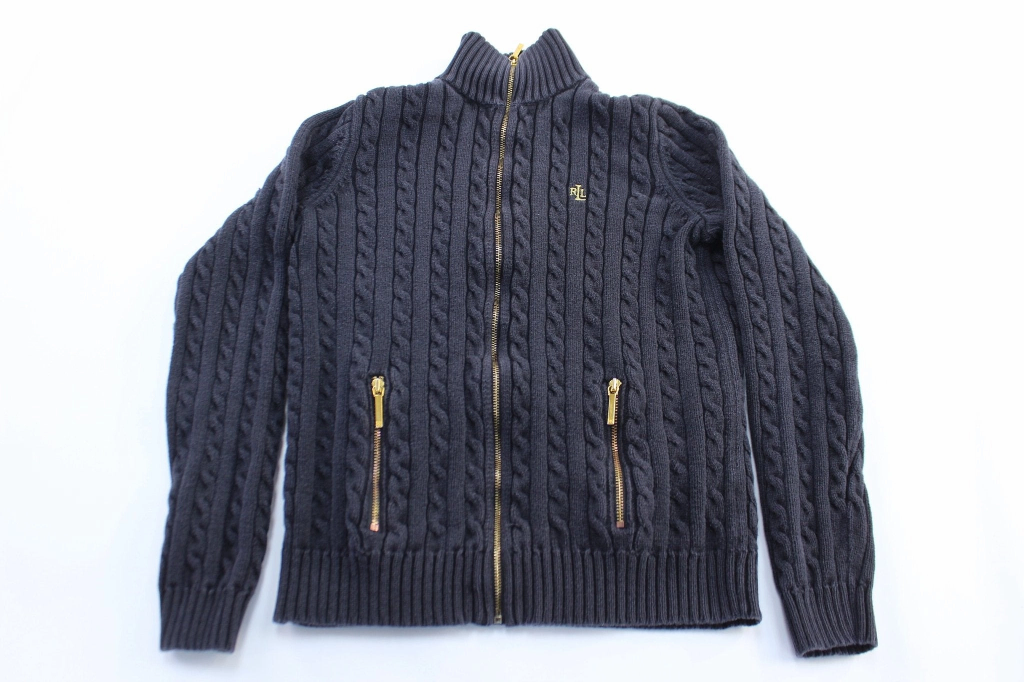 Women's Ralph Lauren Embroidered Logo Black Zip Up Sweater Urban Cool Versatile Top