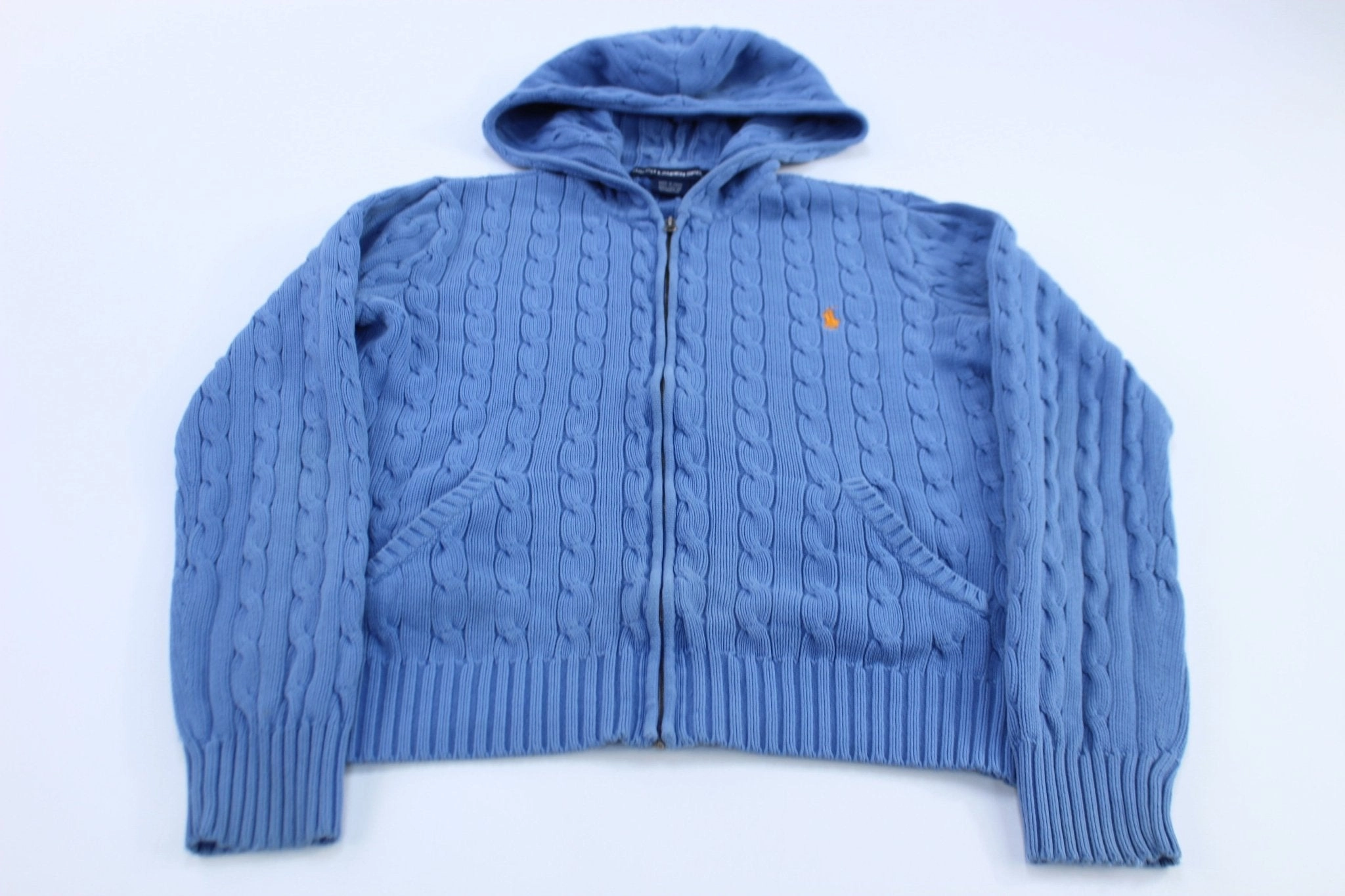 Women's Ralph Lauren Sport Embroidered Logo Blue Zip Up Sweater Comfy Street Style