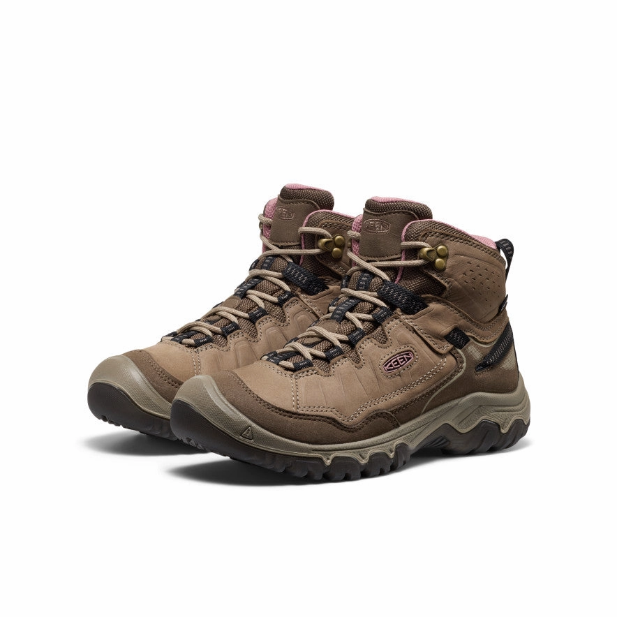 Women's Targhee IV Waterproof Hiking Boot  |  Brindle/Nostalgia Rose Rugged Built Adventure Journey Metallic Edge