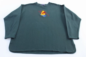 Outdoor Relaxed Lightweight Design Women's Winnie The Pooh Embroidered Green Sweatshirt