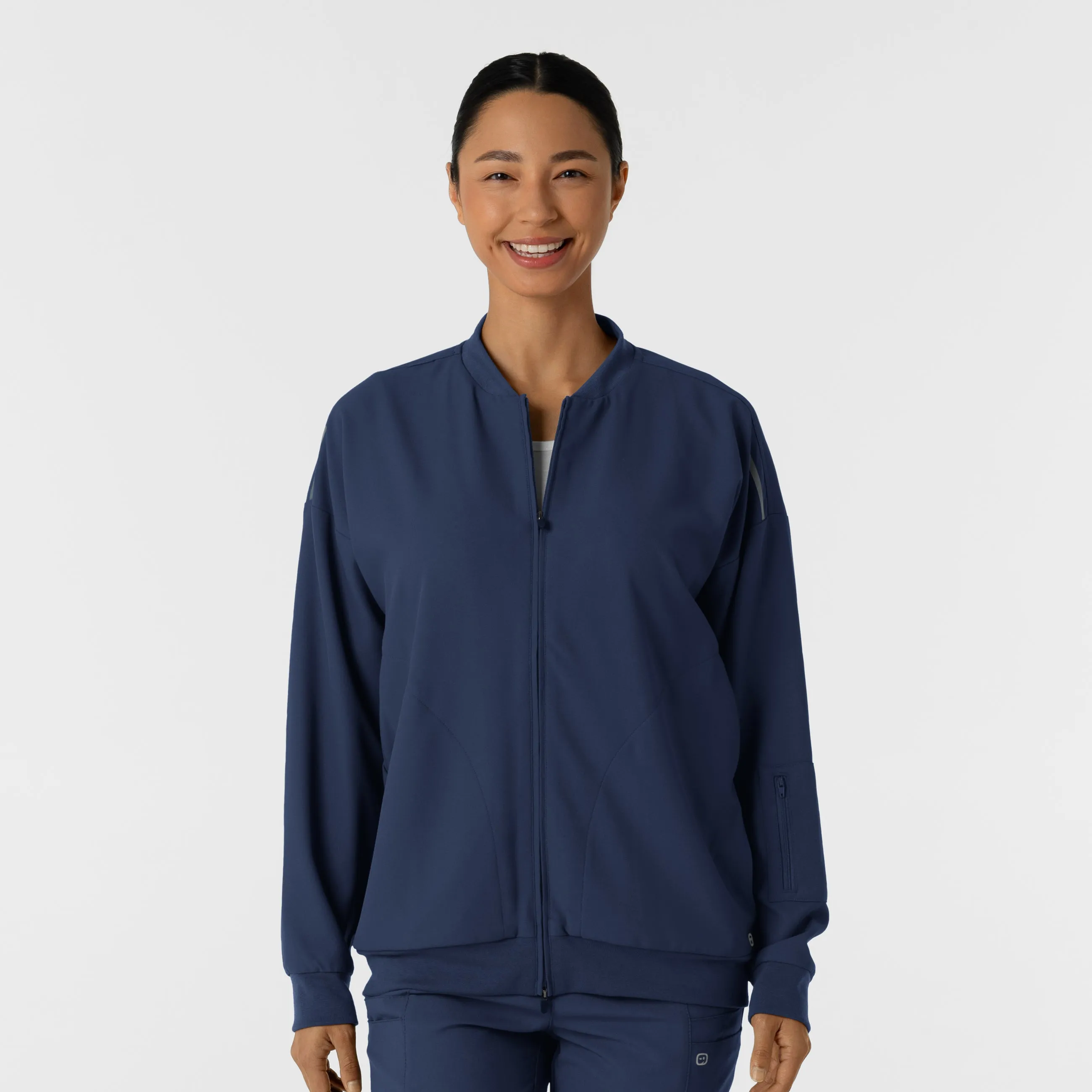 Tagless Neckline MoistureWickingMaterial Women's Bomber Scrub Jacket - Navy