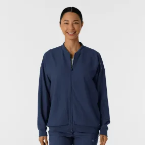 Tagless Neckline MoistureWickingMaterial Women's Bomber Scrub Jacket - Navy