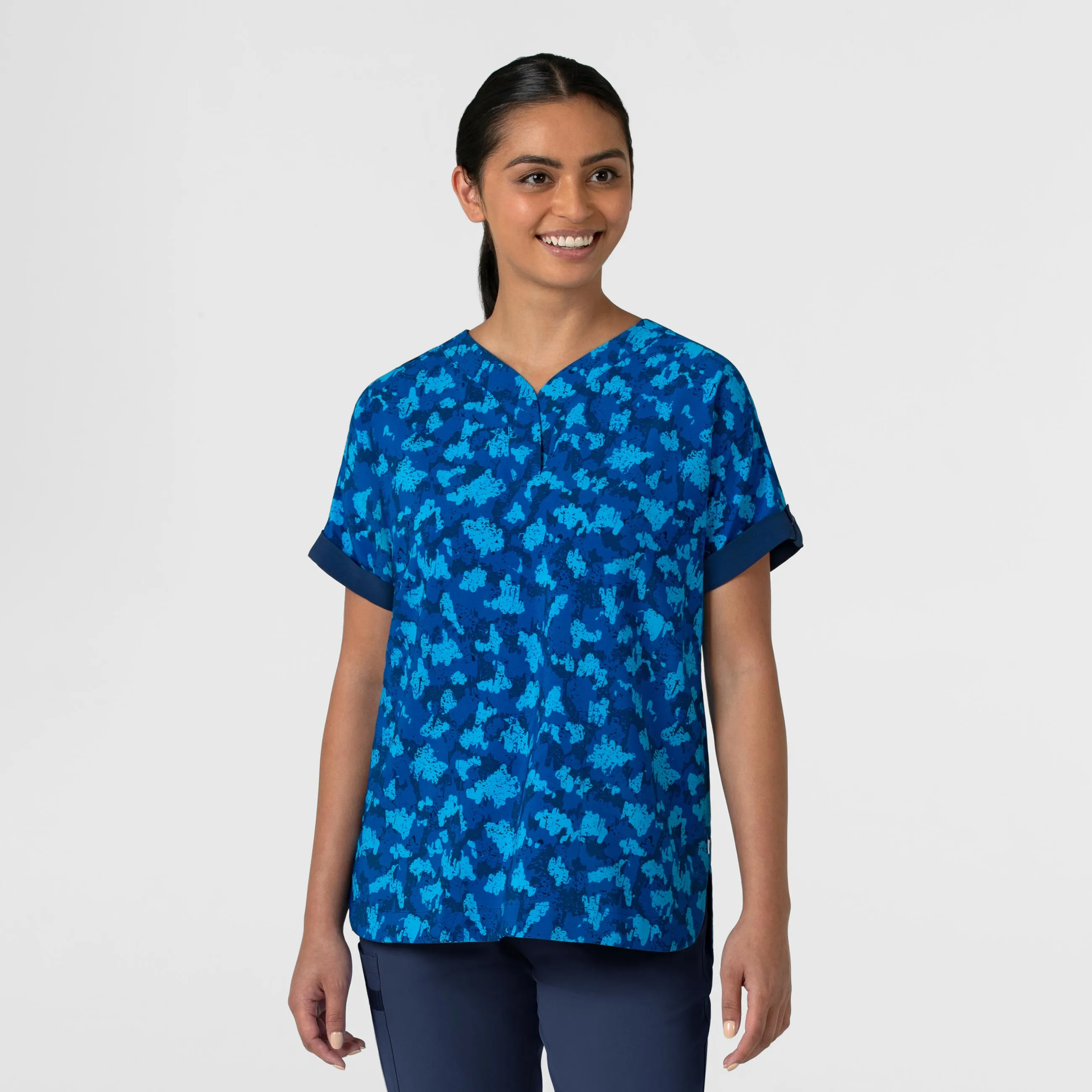 SweatWicking Fabric Women's Oversized Print Scrub Top - Storm Camo