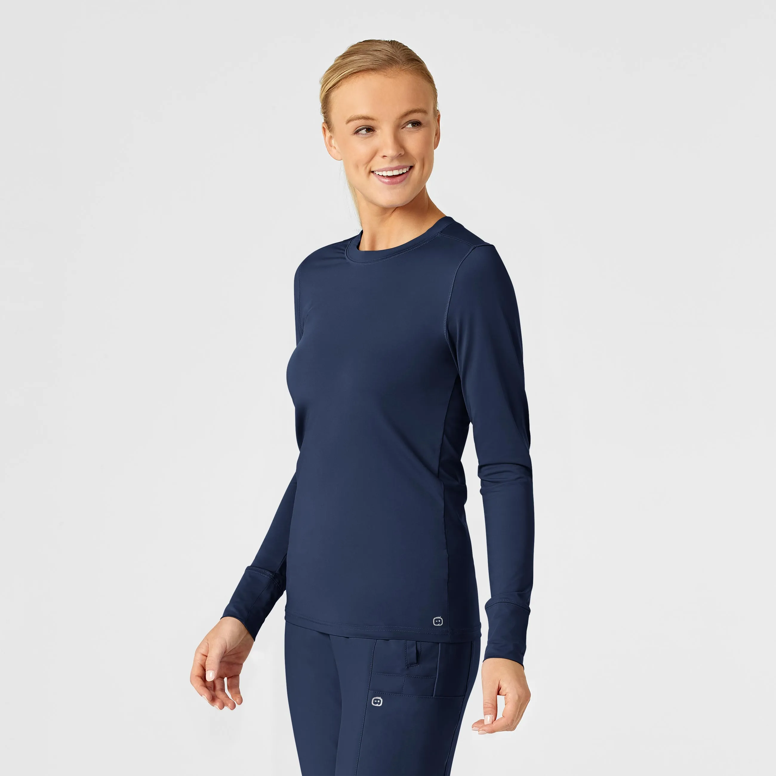 Elastic Edge Binding Printed top Women's Performance Long Sleeve Tee - Navy