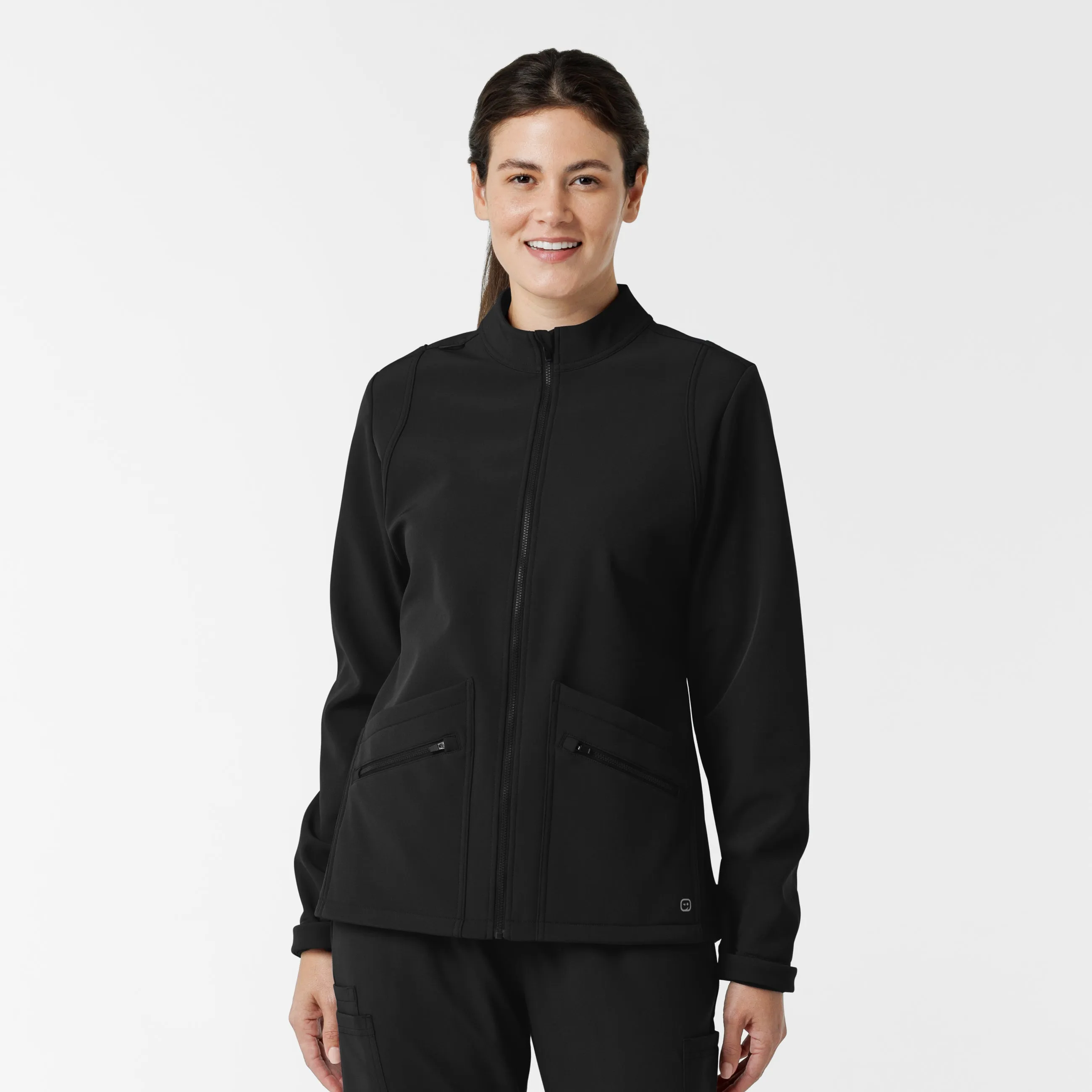 ContrastStitching Women's Soft Shell Scrub Jacket - Black