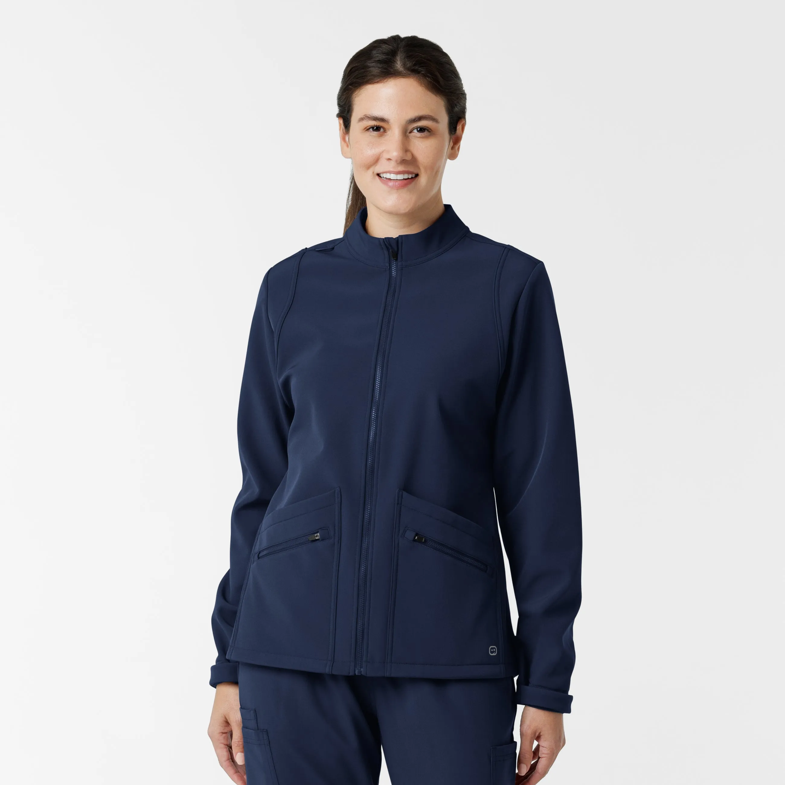 Women's Soft Shell Scrub Jacket - Navy Wrinkle Free Weave