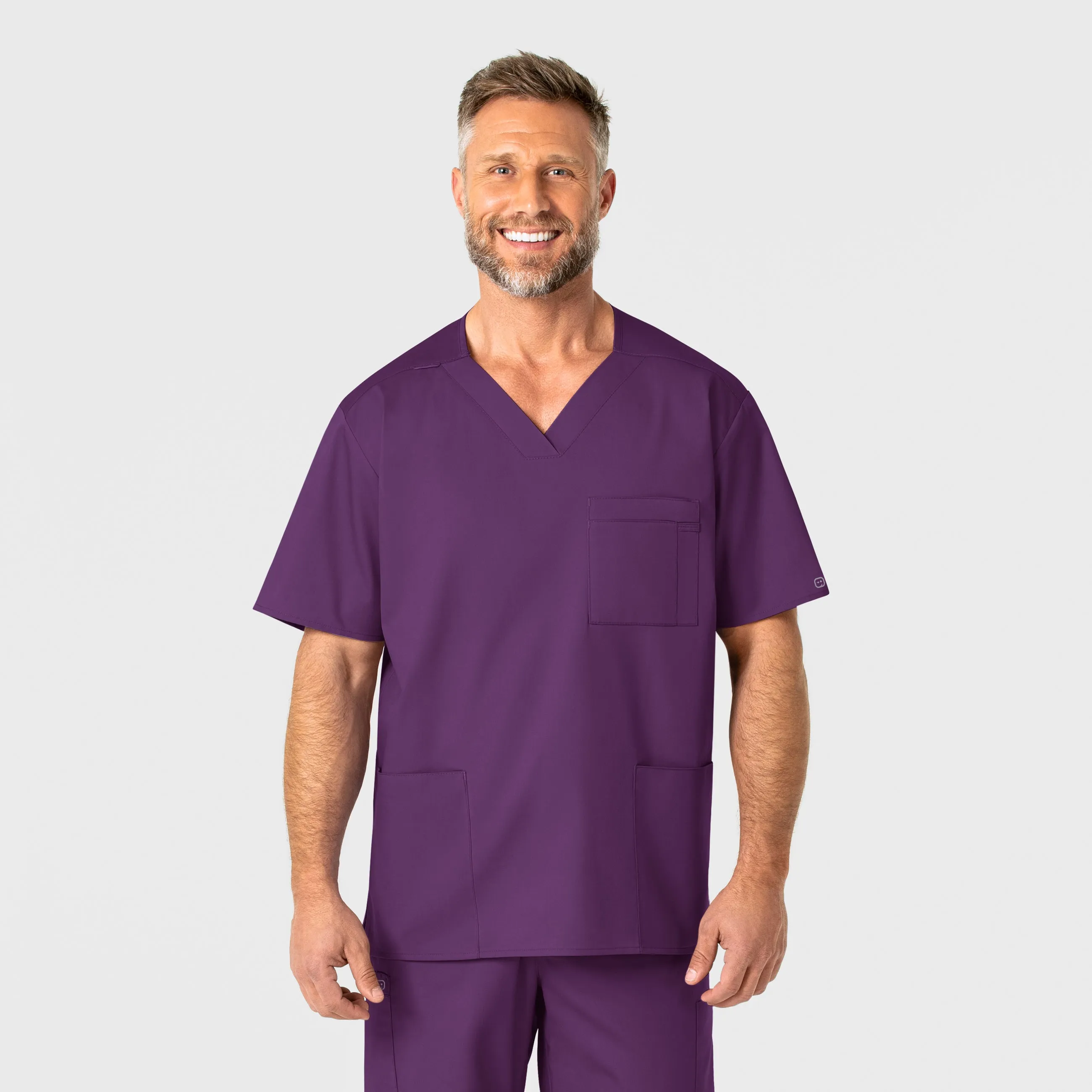 WonderWORK Men's V-Neck Scrub Top - Eggplant YarnBlend