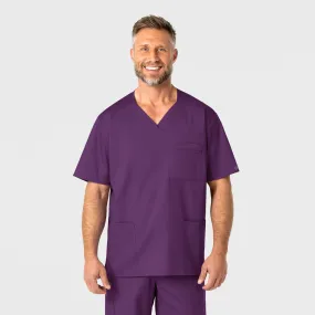 Layered Collar Structure MoistureWicking Material WonderWORK Men's V-Neck Scrub Top - Eggplant