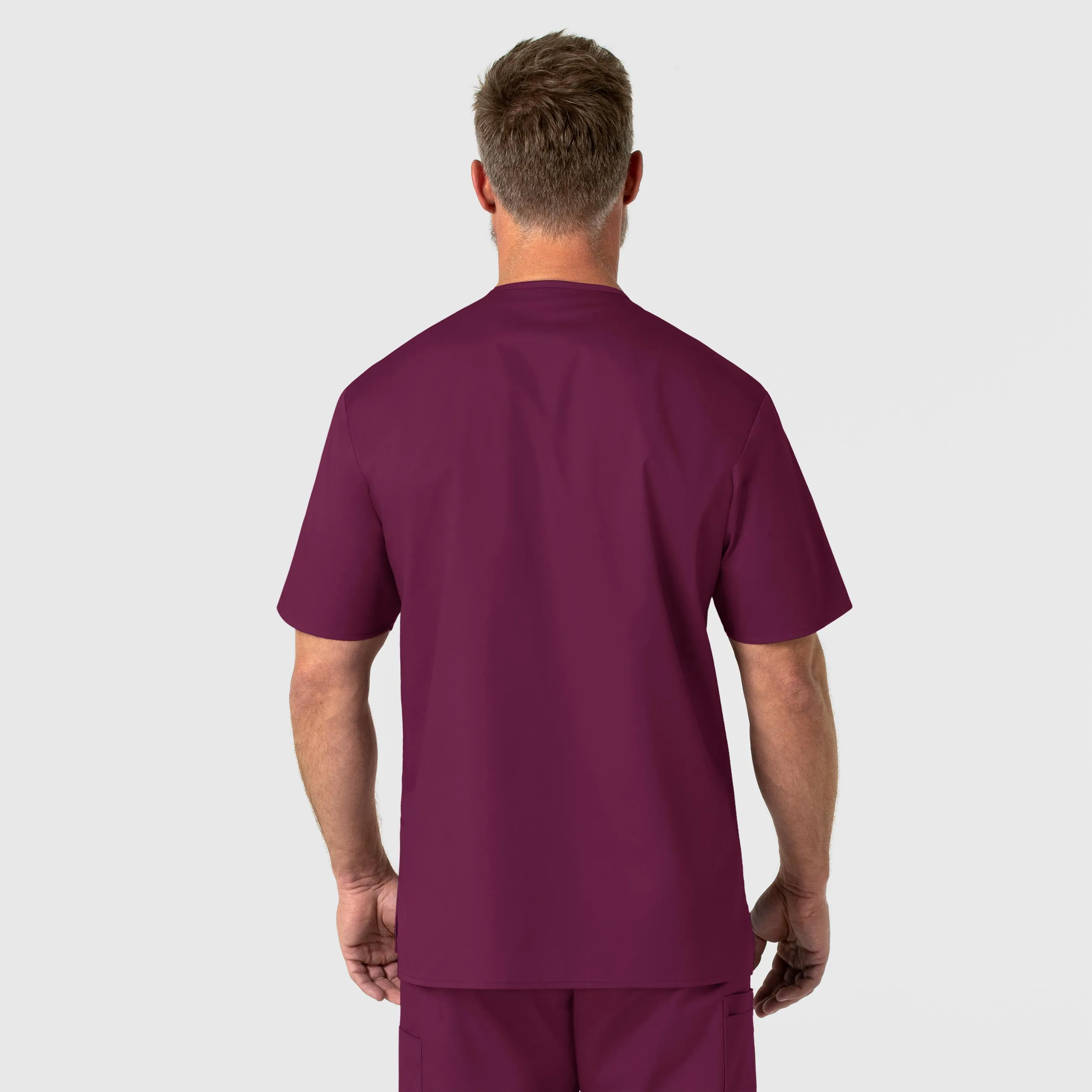 WonderWORK Men's V-Neck Scrub Top - Wine AntiStatic Material