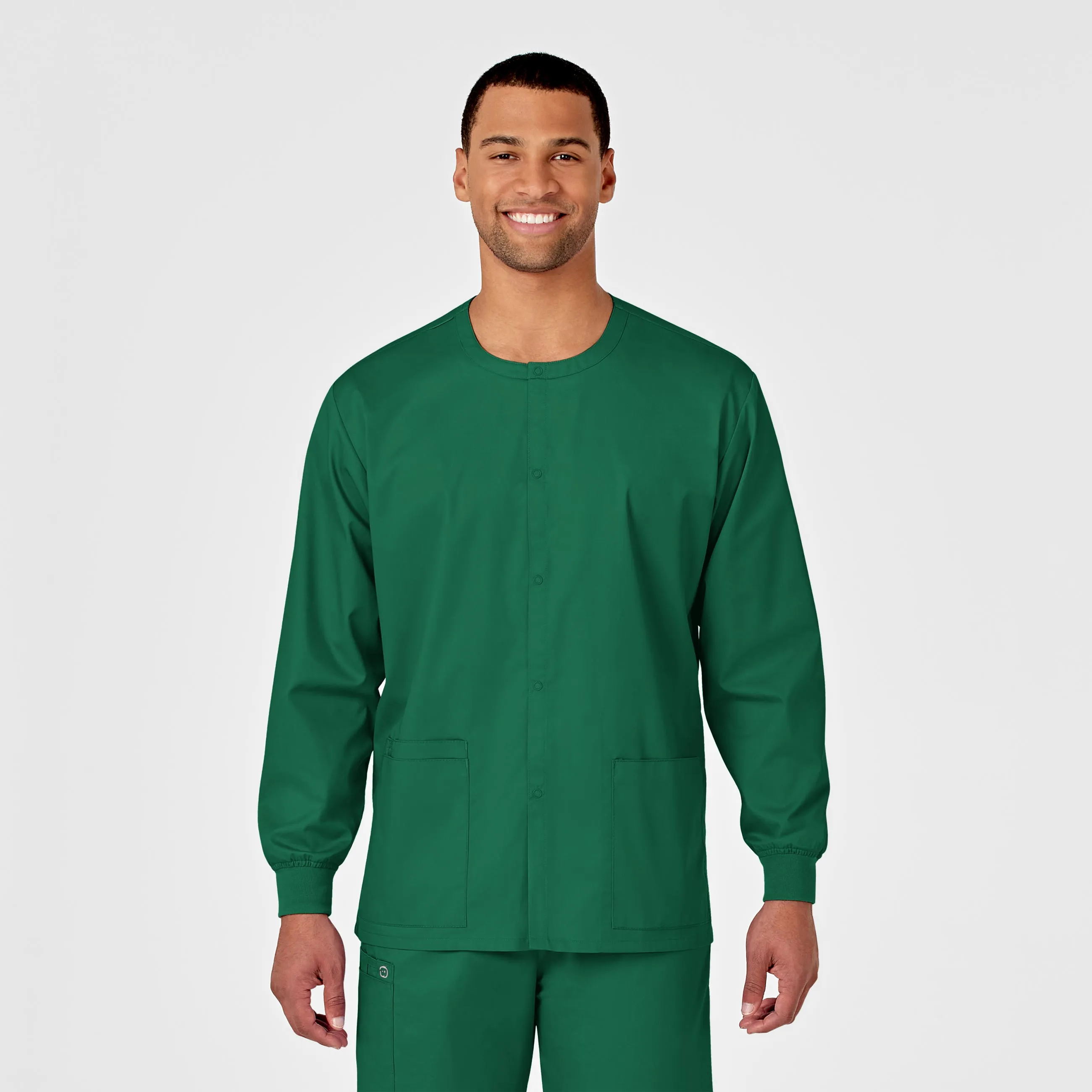 WrinkleFree Weave RollUpSleeves WonderWORK Unisex Snap Front Scrub Jacket - Hunter