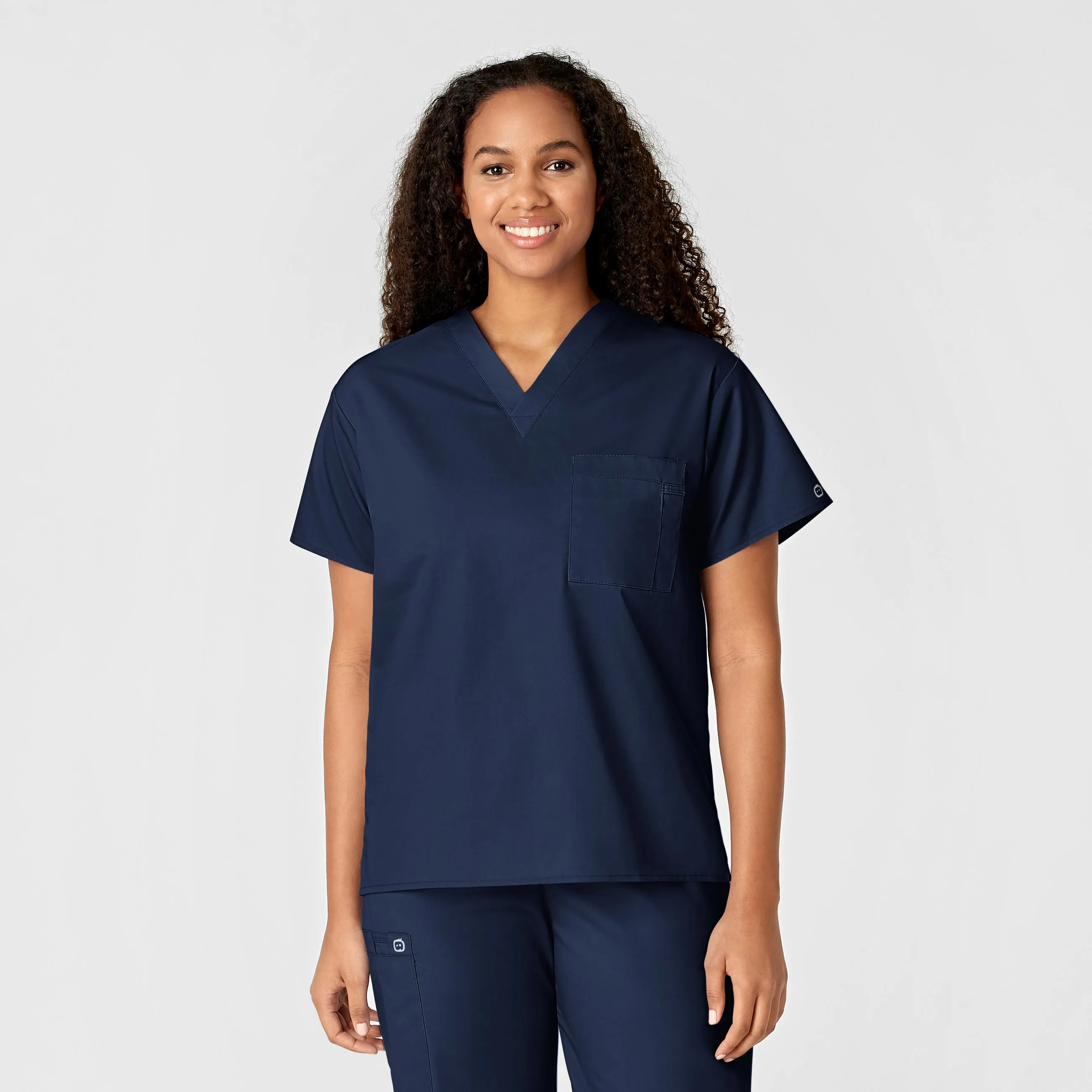 Convertible Collar Flatlock stitching WonderWORK Unisex V-Neck Scrub Top - Navy