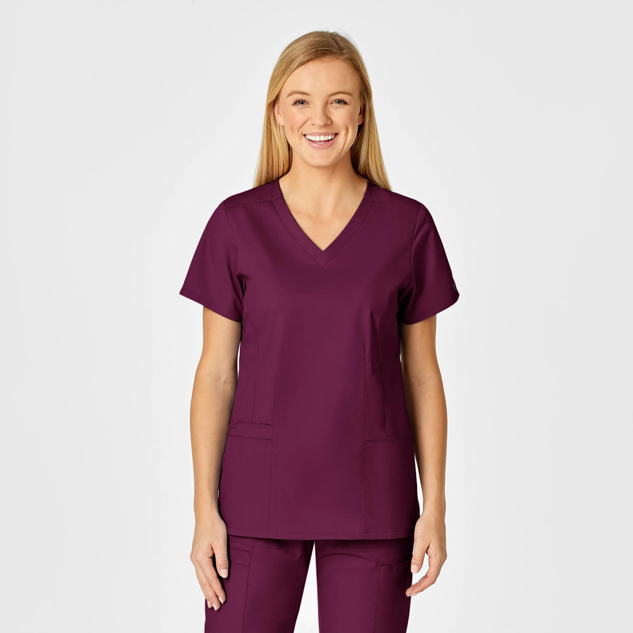 VNeckReinforcement AntiPill Finish WonderWORK Women's Shaped V-Neck Scrub Top - Wine