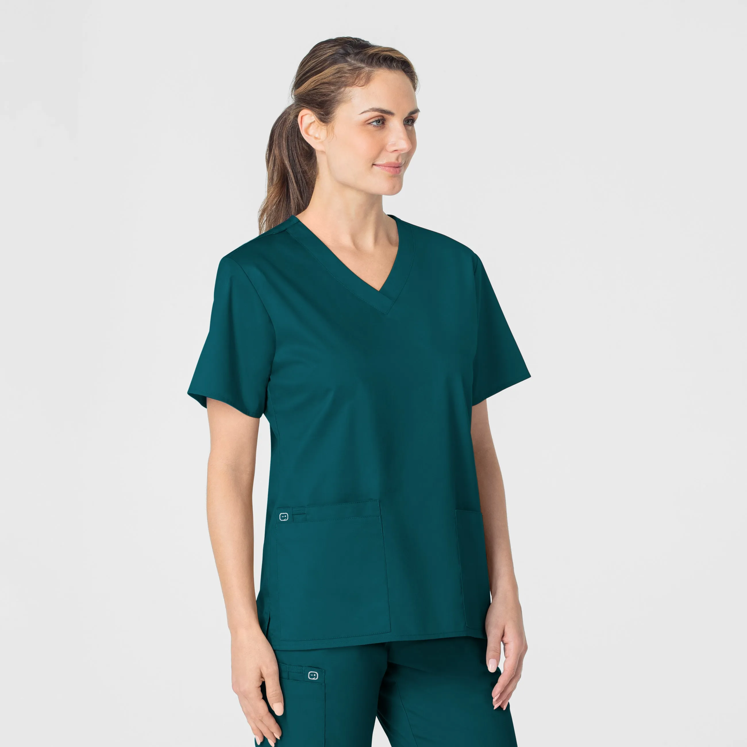 Elastic Edge Binding WonderWORK Women's V-Neck Scrub Top - Caribbean