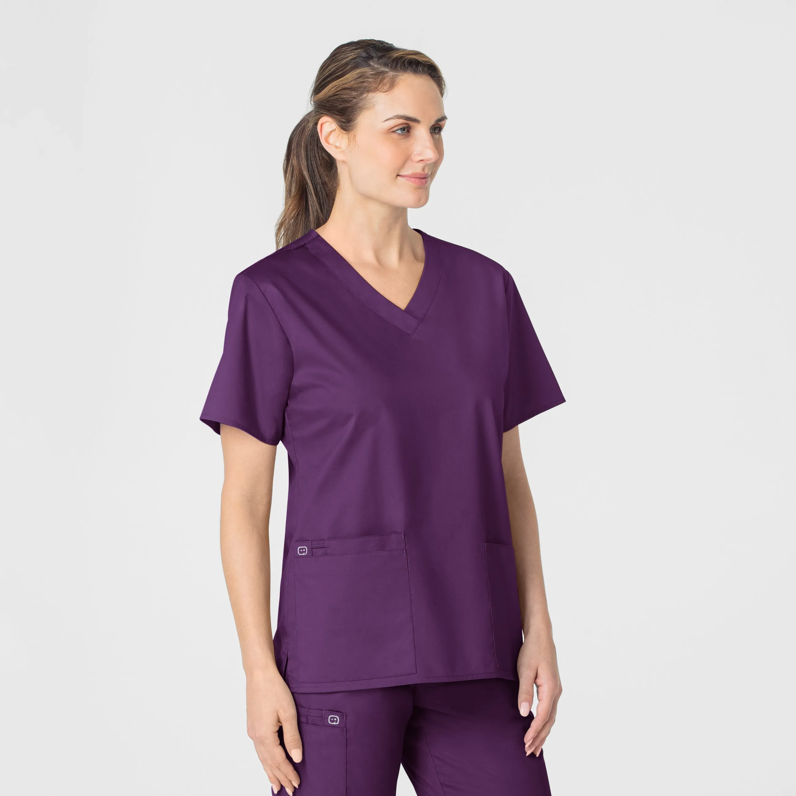 AdvancedAirflowChannels SunProtective WonderWORK Women's V-Neck Scrub Top - Eggplant