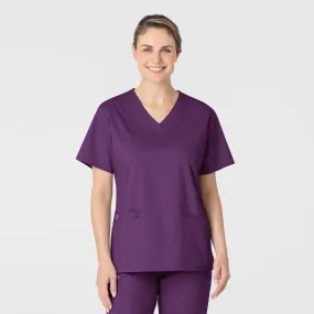 PreShrunkFabric Basic Sweatshirt WonderWORK Women's V-Neck Scrub Top - Eggplant