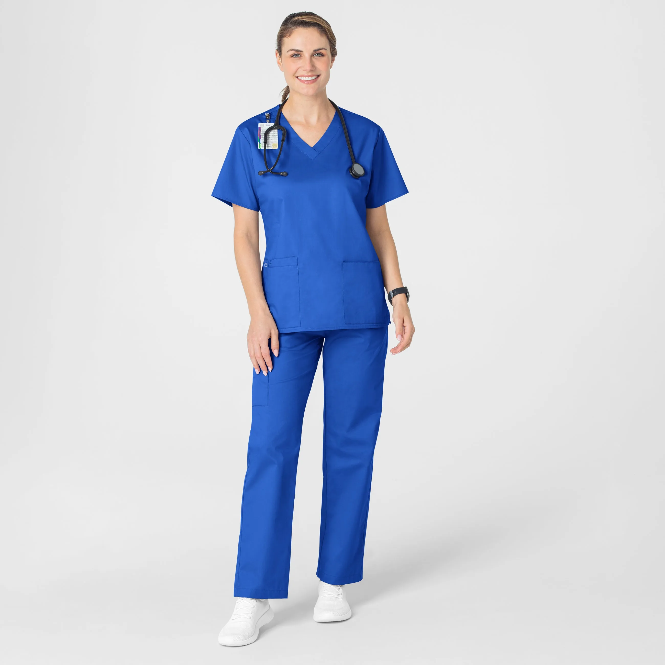 Ribbed Neckline WonderWORK Women's V-Neck Scrub Top - Royal