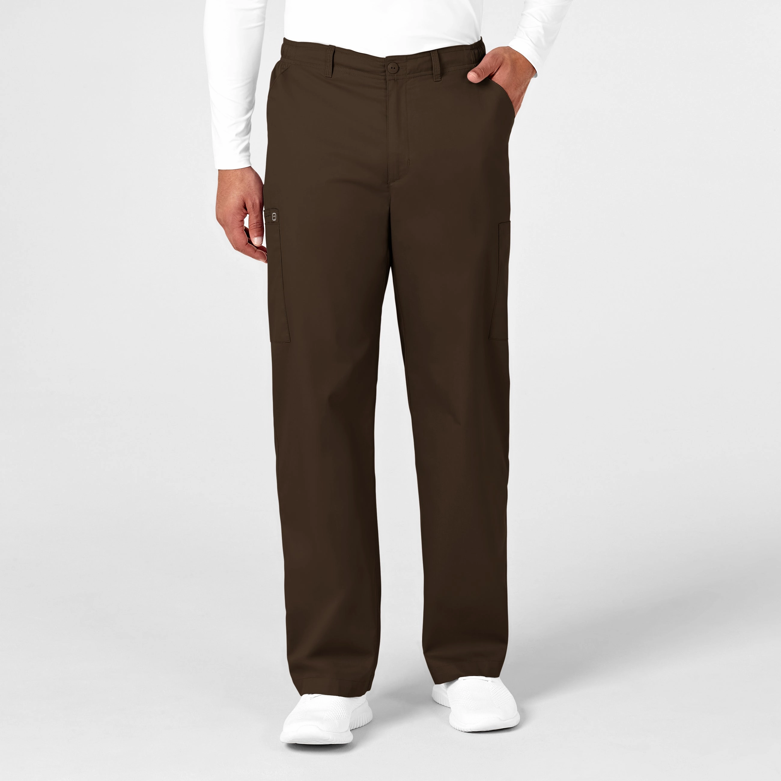 WonderWORK Men's Cargo Scrub Pant - Chocolate Tight Cut Comfort Flex
