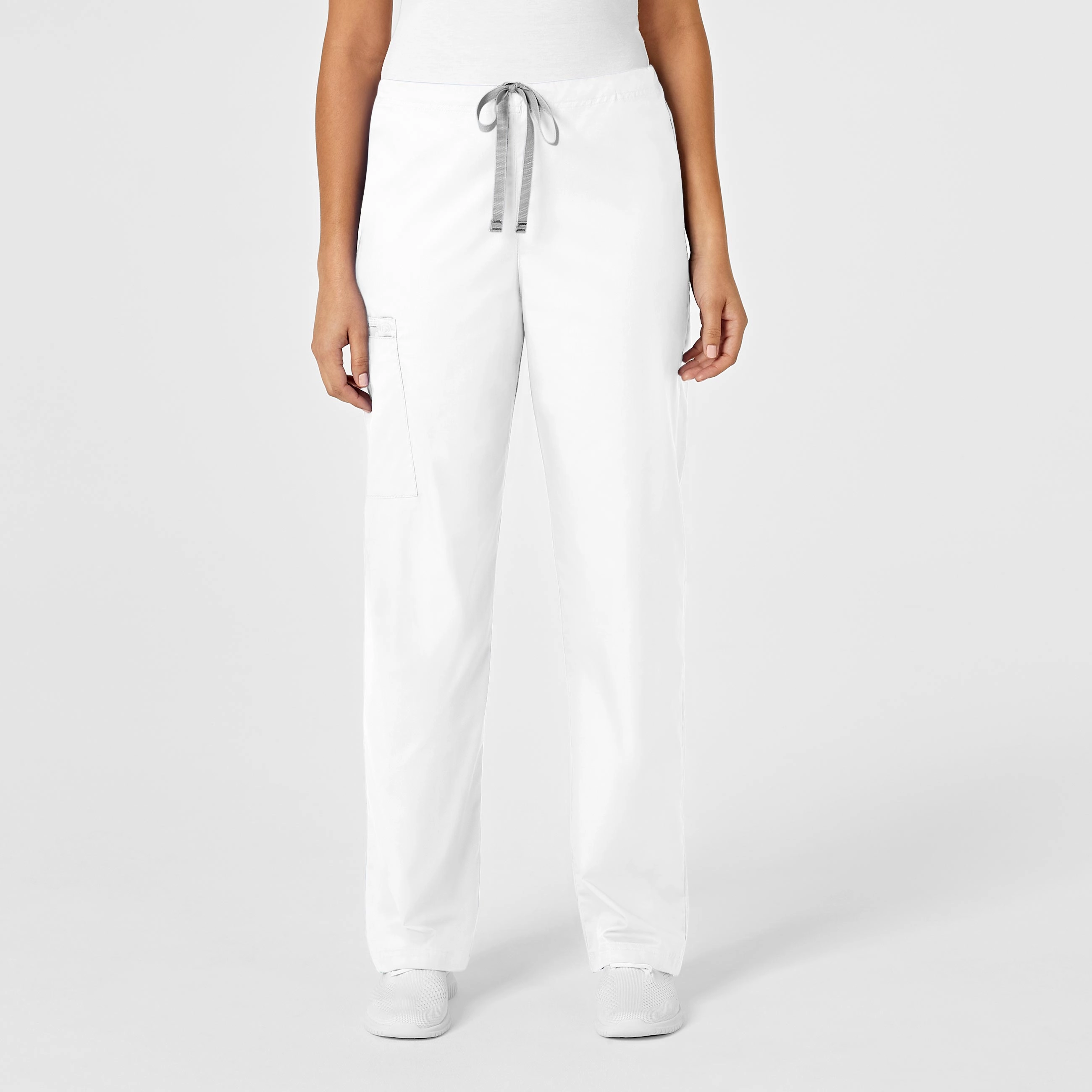 WonderWORK Unisex Drawstring Cargo Scrub Pant - White Sleek Look Tapered leg