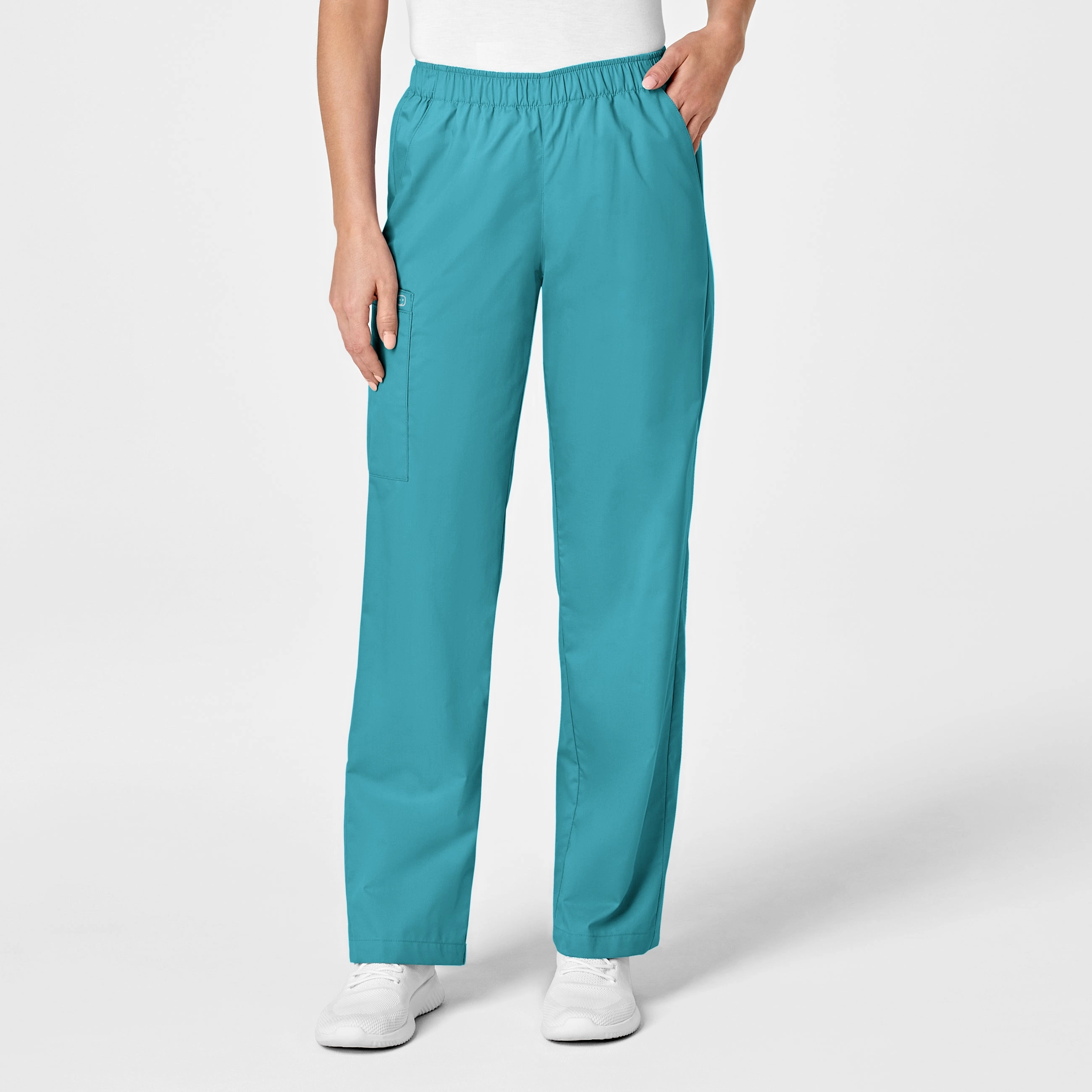 WonderWORK Women's Pull-On Cargo Scrub Pant - Teal Blue Chill Mode