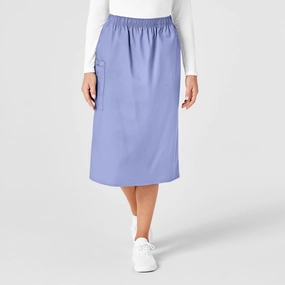 Easy Fit Design Laser Cut Edges WonderWORK Women's Pull On Cargo Scrub Skirt - Ceil Blue