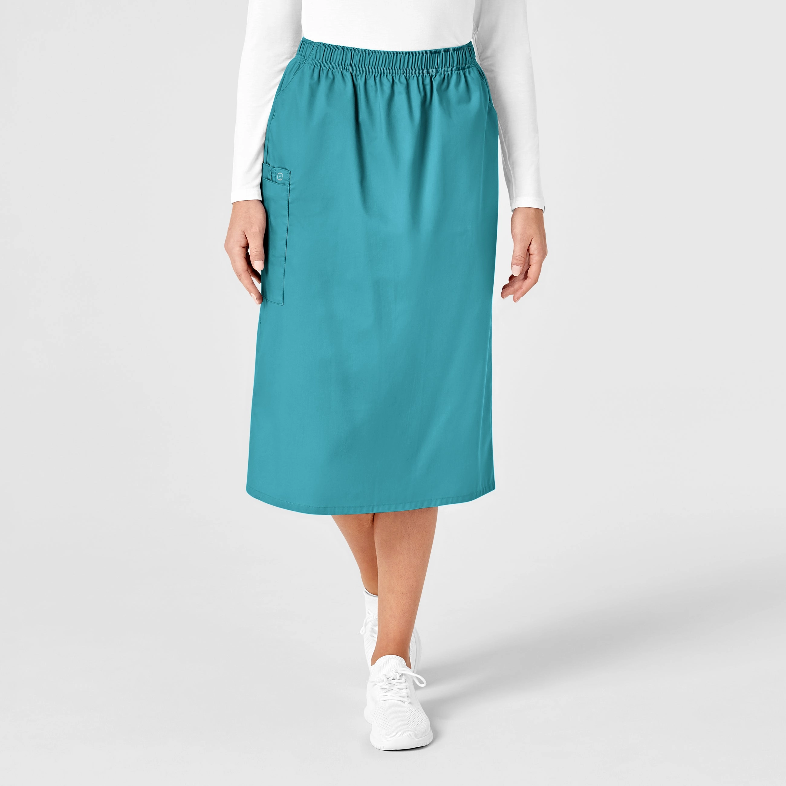 Wrinkle Free Fabric WonderWORK Women's Pull On Cargo Scrub Skirt - Teal Blue