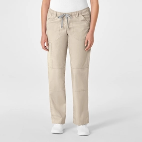WonderWORK Women's Straight Leg Cargo Scrub Pant - Khaki BreathableMaterial Hygienic Inner Layer