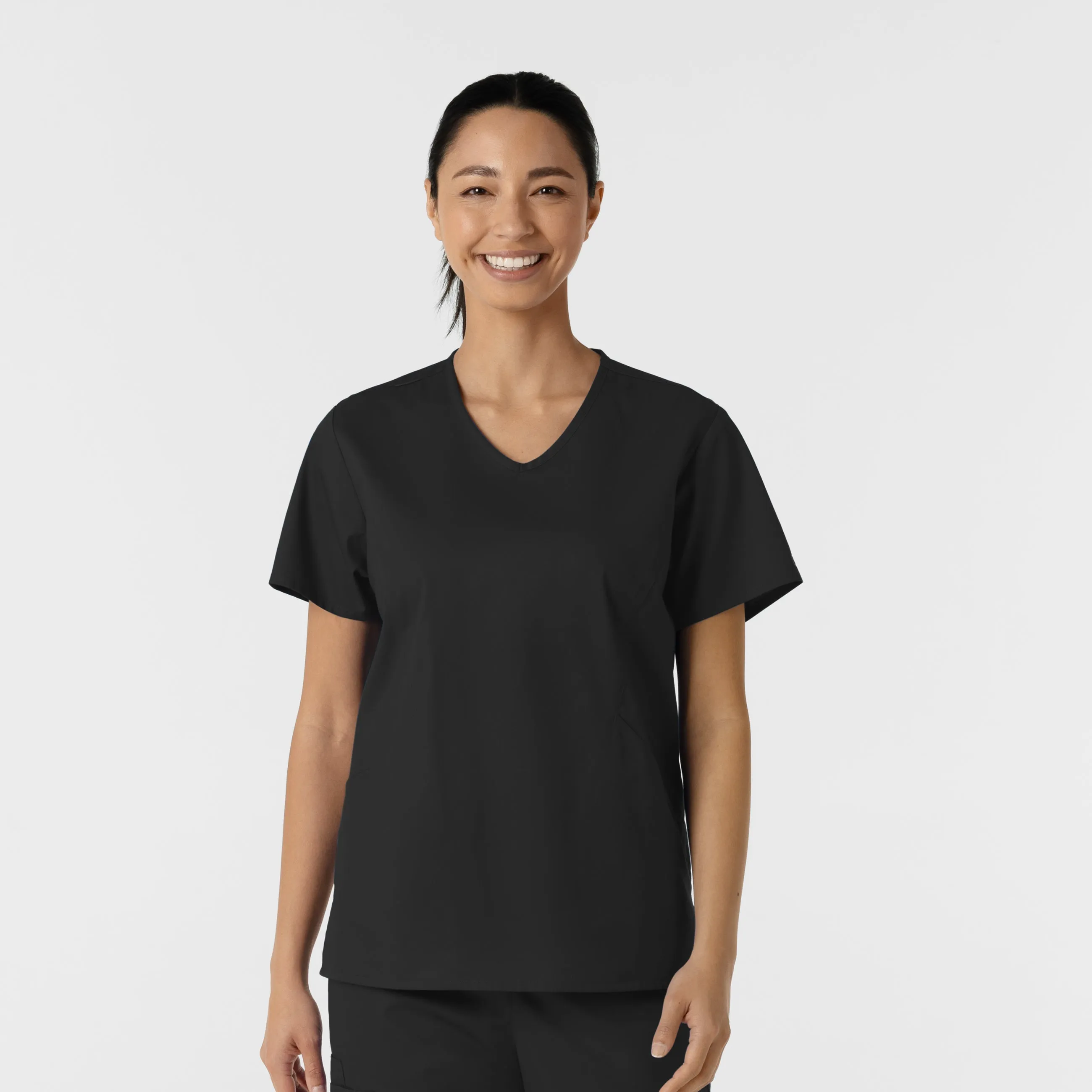 Comfortable fit Casual Wear WORK Women's Curved V-Neck Scrub Top - Black