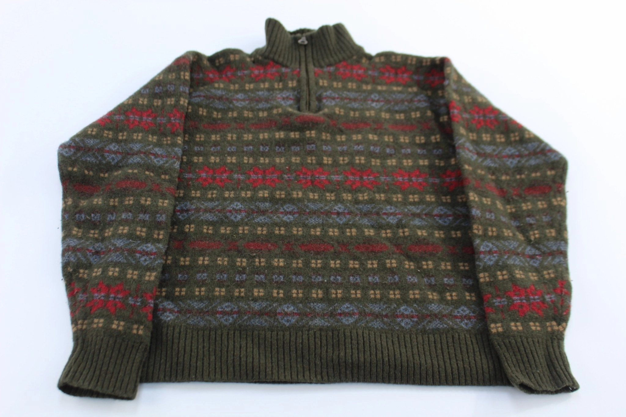Women's Vintage Pendleton Woolens Mills Lambs Wool Patterned Sweater Tall Length Easy Layering
