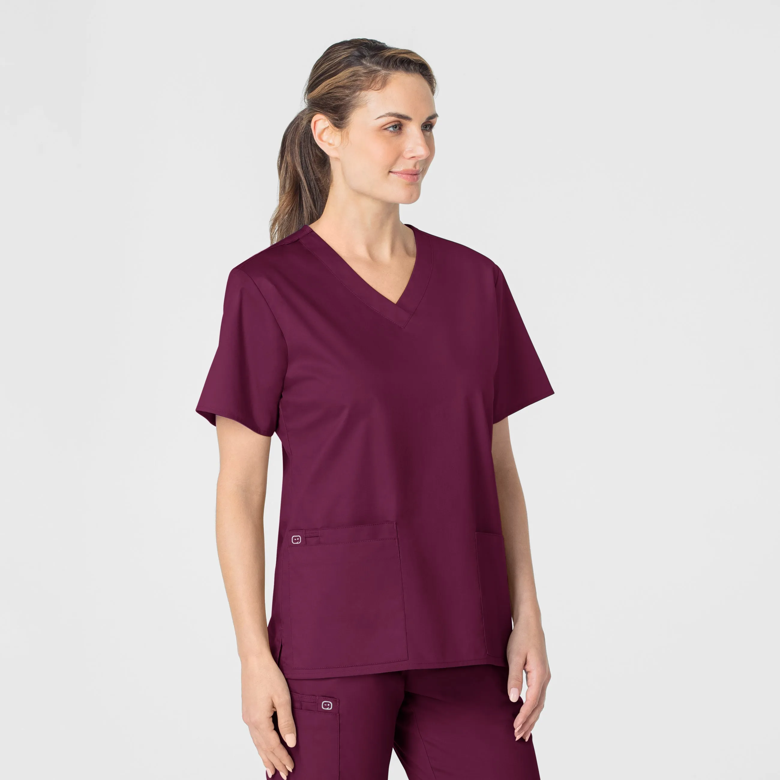 WonderWORK Women's V-Neck Scrub Top - Wine Soft Texture