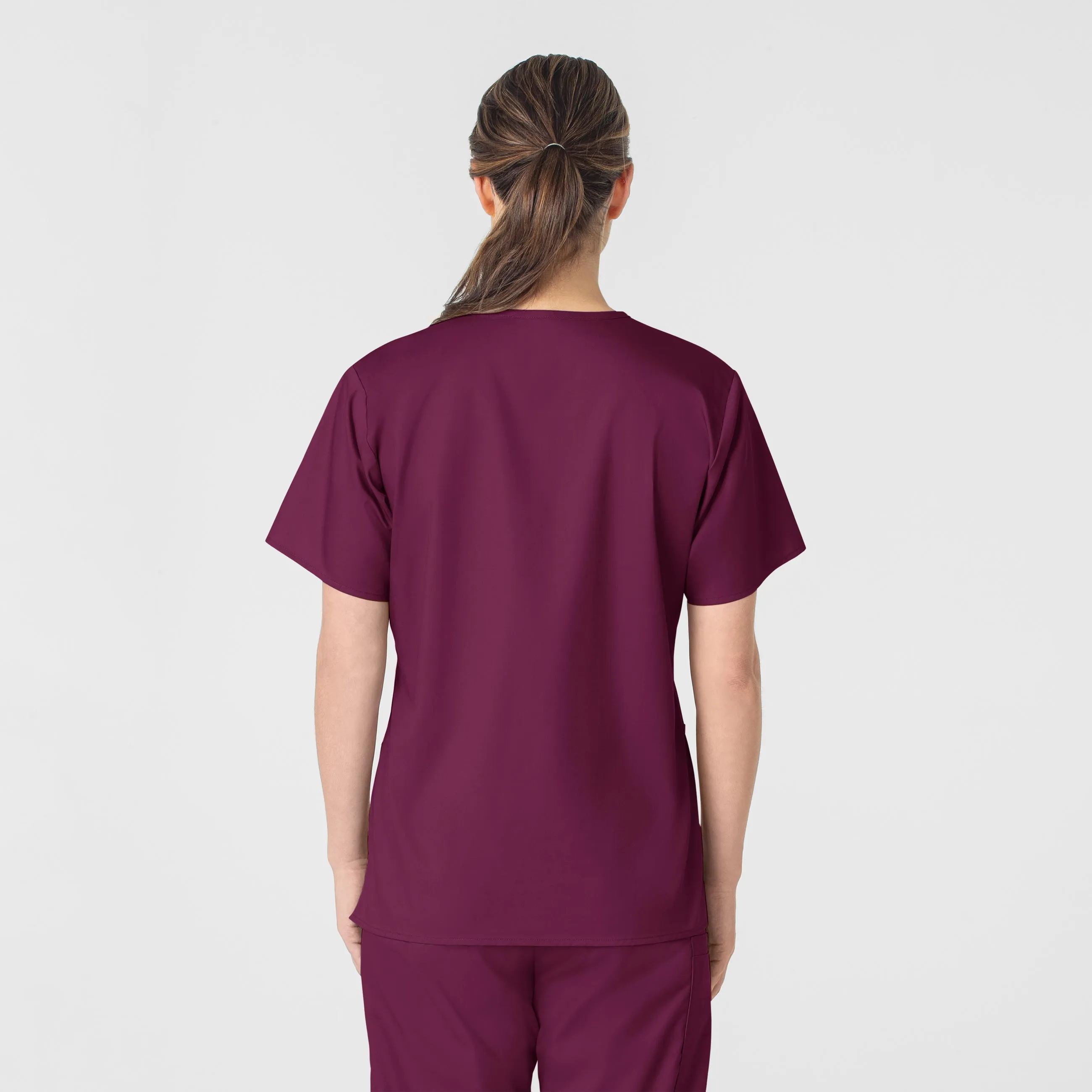 Reinforced Hems Sustainable Waterproofing WonderWORK Women's V-Neck Scrub Top - Wine