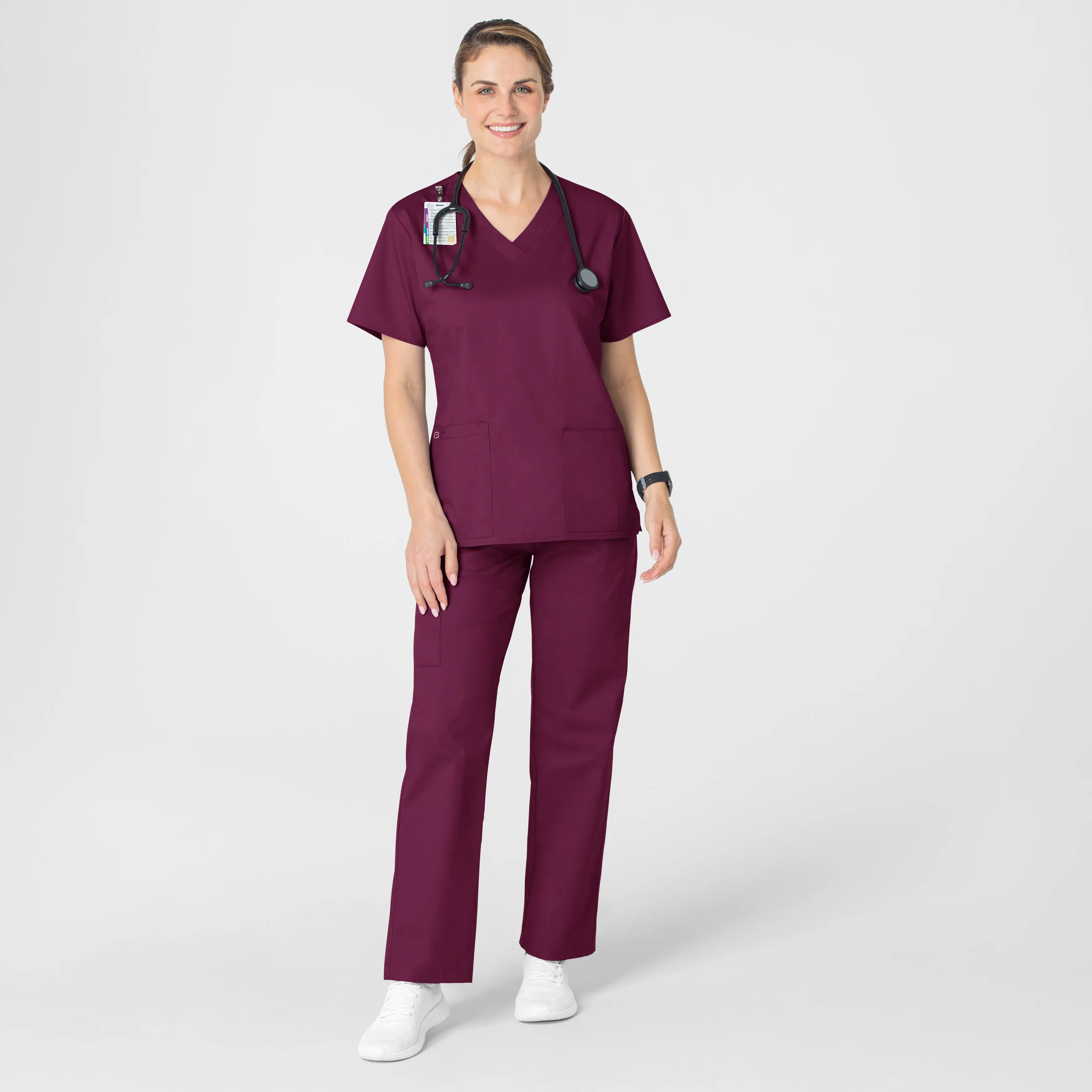 Ventilated Panels WonderWORK Women's V-Neck Scrub Top - Wine