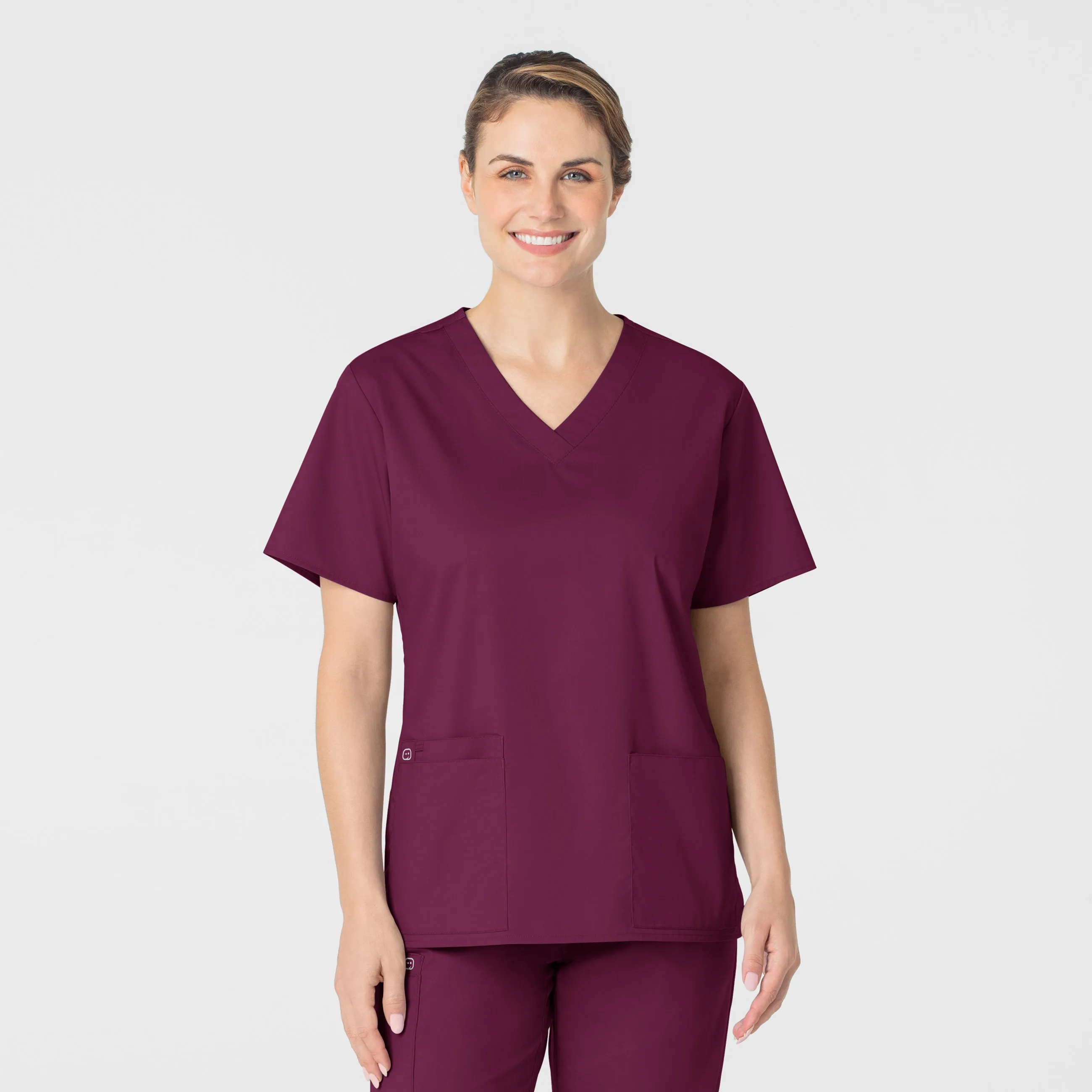 WonderWORK Women's V-Neck Scrub Top - Wine CompressionFit