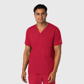 Cozy Cardigan Versatile Design Boundless Men's Multi Pocket V-Neck Scrub Top - Red