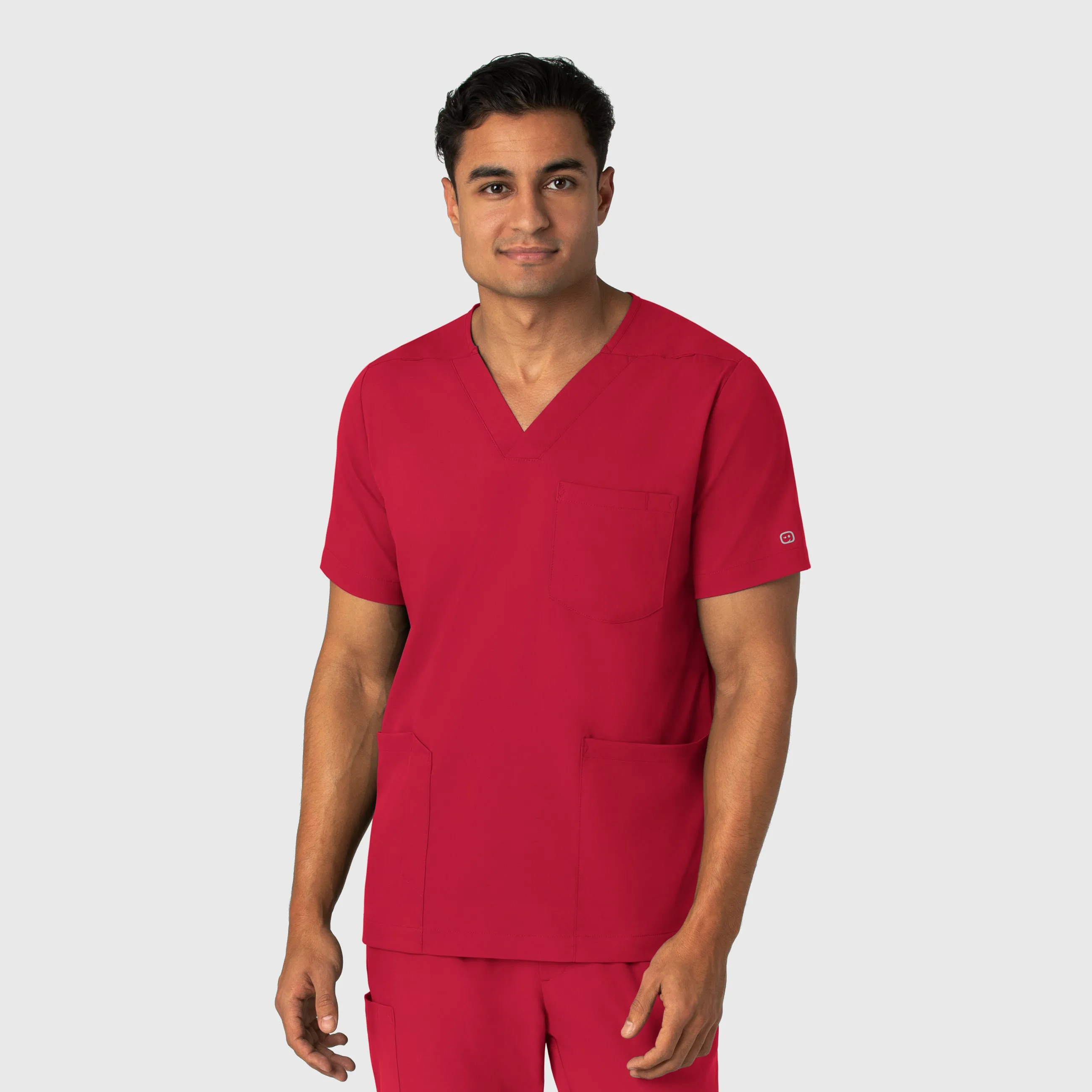 Hydrophobic Surface Treatment Boundless Men's Multi Pocket V-Neck Scrub Top - Red