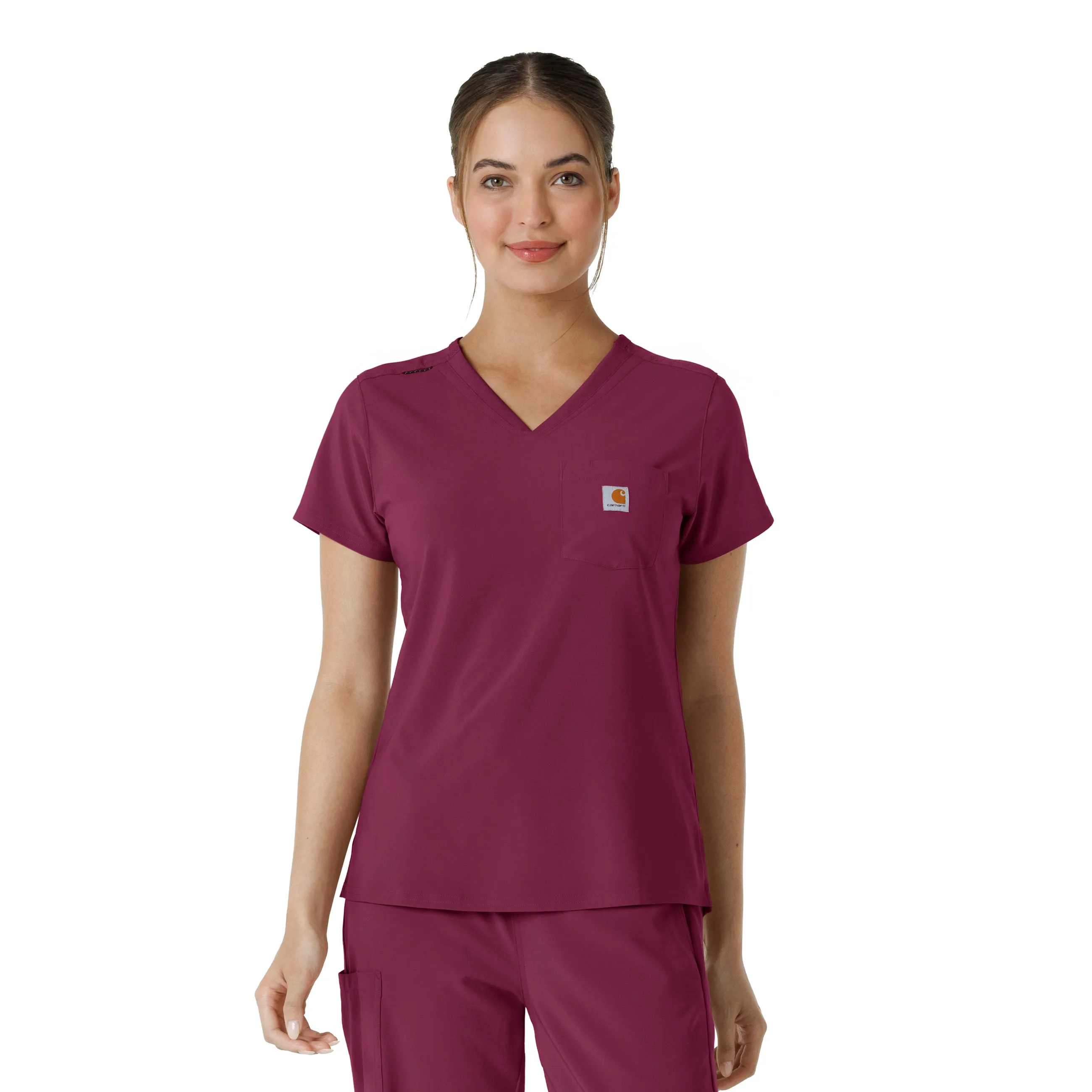 Carhartt Force Cross-Flex Women's Tuck-In Scrub Top - Wine CushionedSupport Fun Design