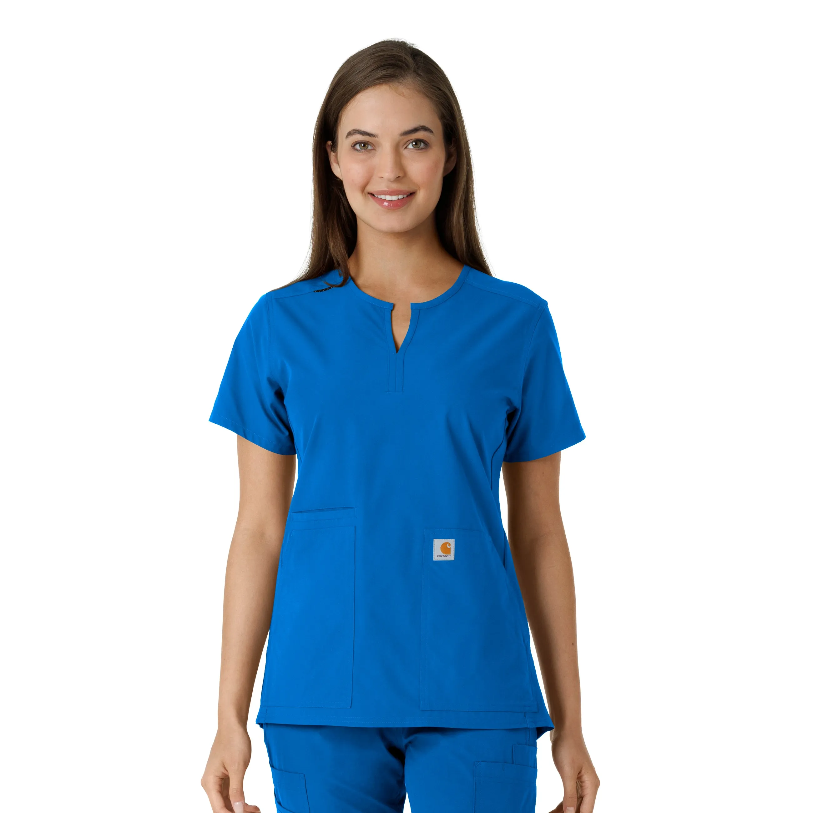 NonRestrictive Fit Carhartt Force Essentials Women's Notch Neck Tunic Knit Panel Scrub Top - Royal