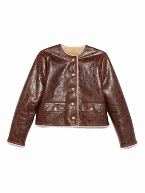 Zanie Short Shearling Coat in Vintage Whiskey StretchFit Silhouette Easy Fit Piece