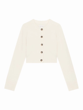 Zephir Cropped Cashmere Cardigan in Ivory Classic Comfort Dimensional Jacquard Weave