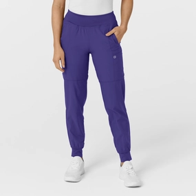 W123 Women's Comfort Waist Cargo Jogger Scrub Pant - Grape Casual Must-Have No Tag
