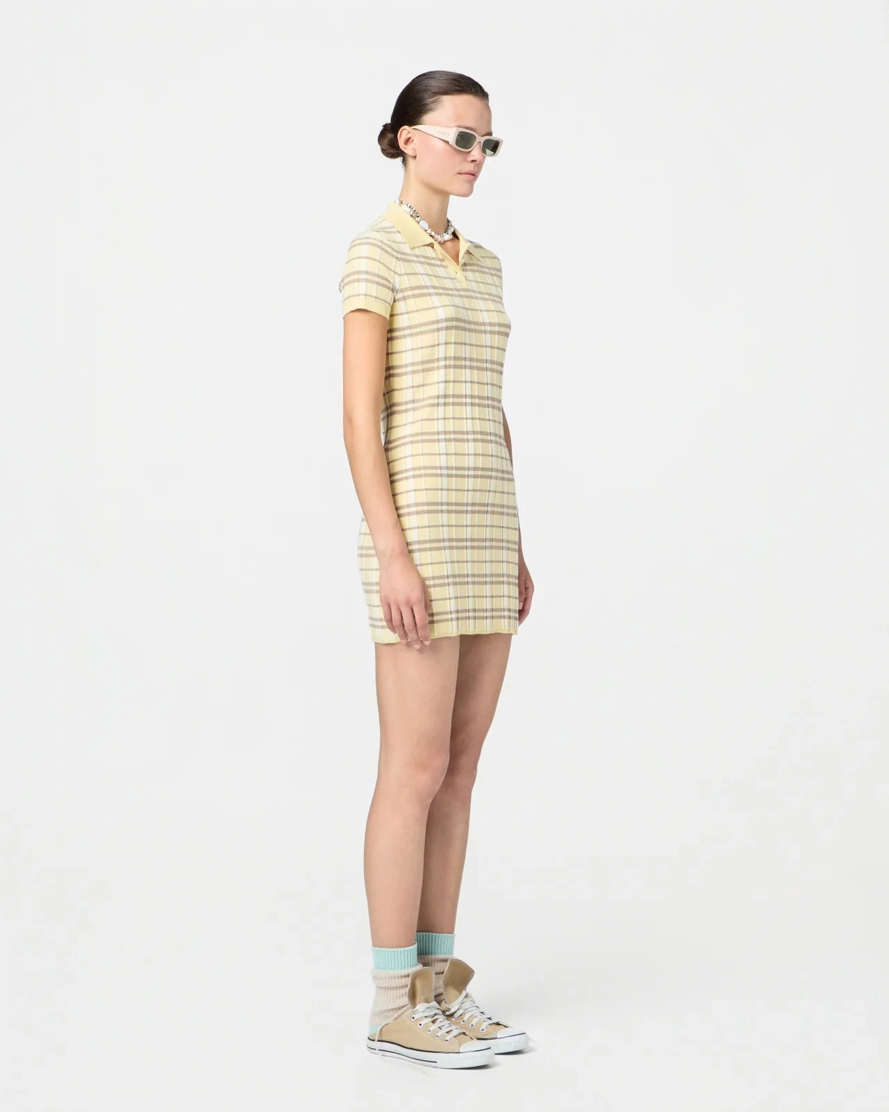 Natural Feel Plaid Polo Dress in Butter Combo