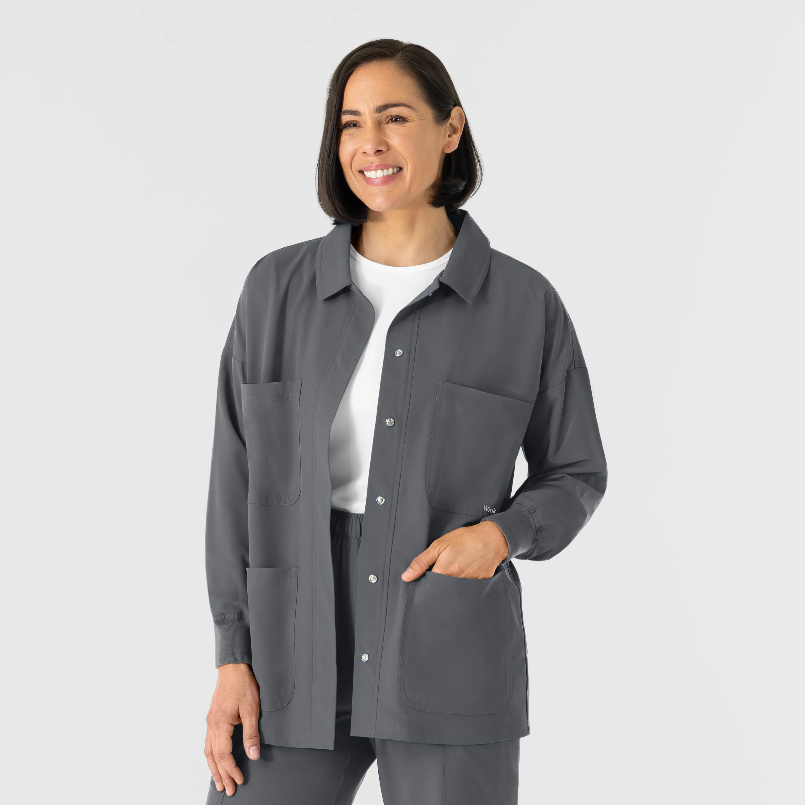 LaserCutVents NURTUR Women??s Scrub Shirt Jacket - Pewter