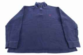 Polo by Ralph Lauren Embroidered Logo Blue Quarter Zip Sweater Cozy Warmth Front Pocket