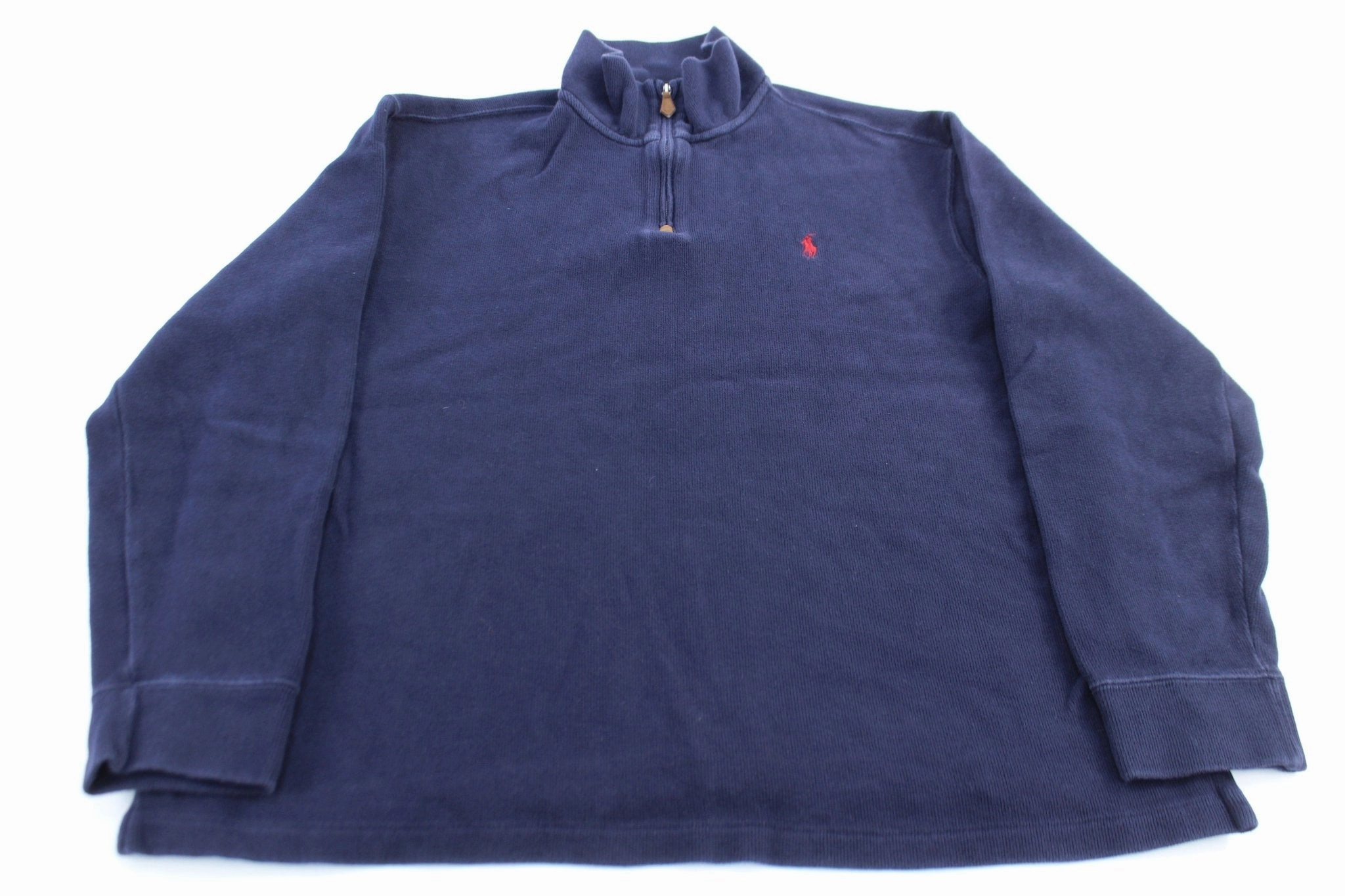 Polo by Ralph Lauren Embroidered Logo Blue Quarter Zip Sweater Cozy Warmth Front Pocket