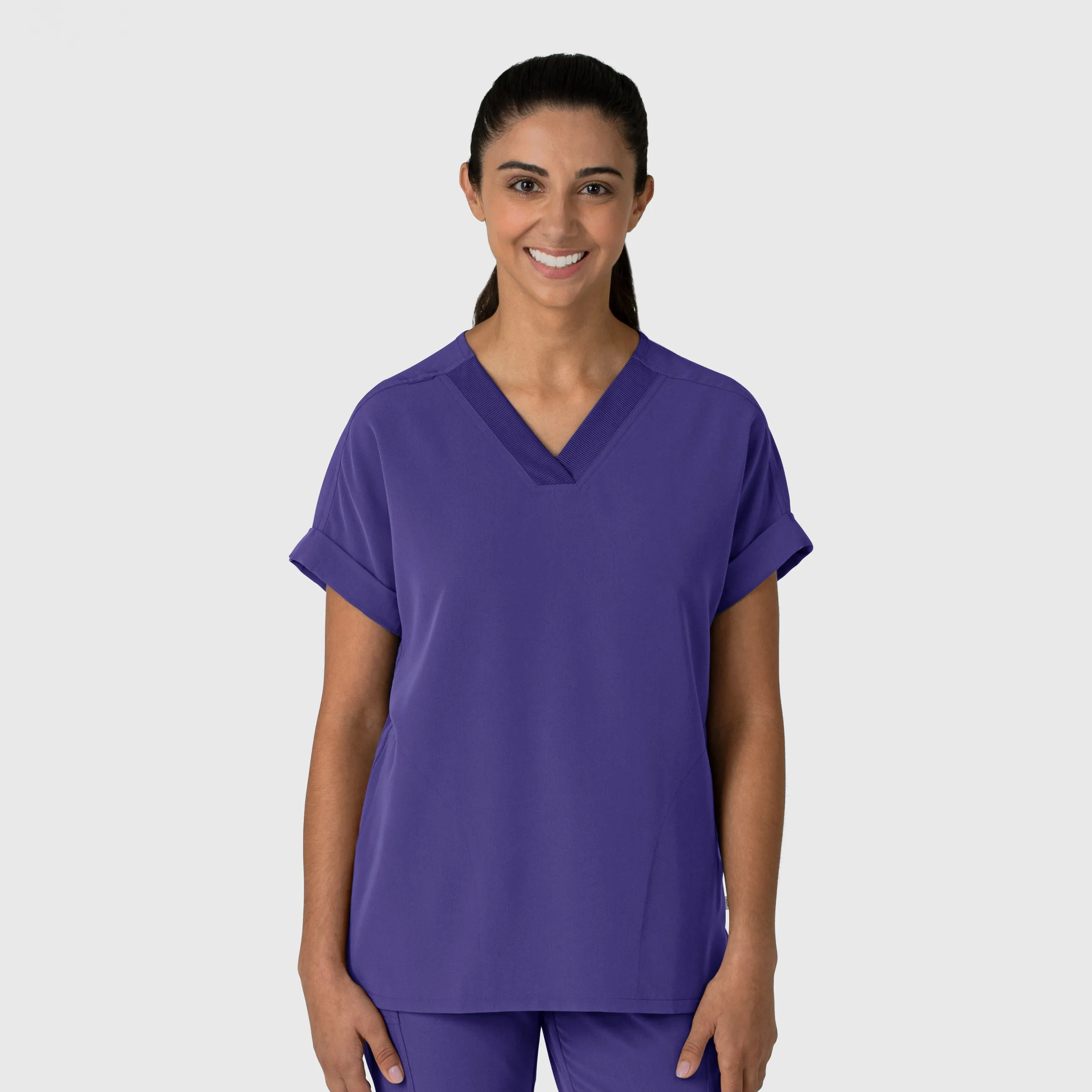 Nova Women's Drop Shoulder Boxy Scrub Top - Grape FlexibleSole